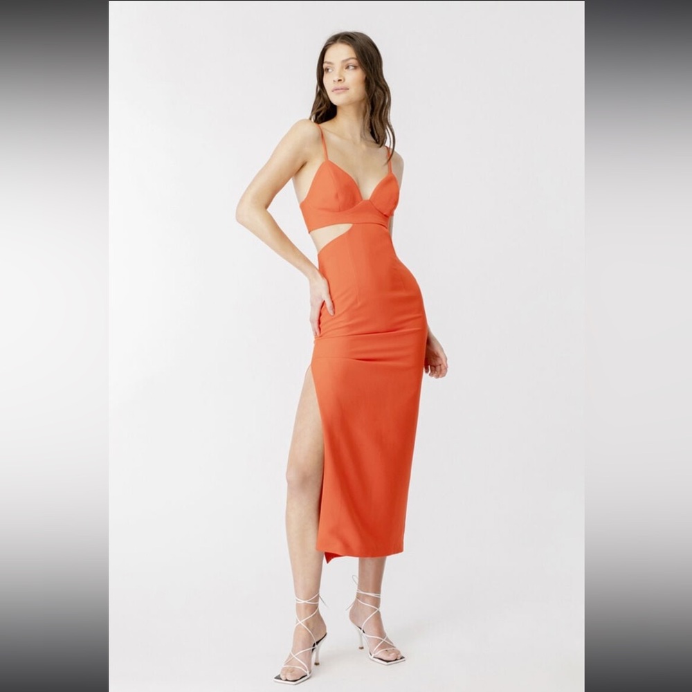 Bardot cut out slit midi in orange